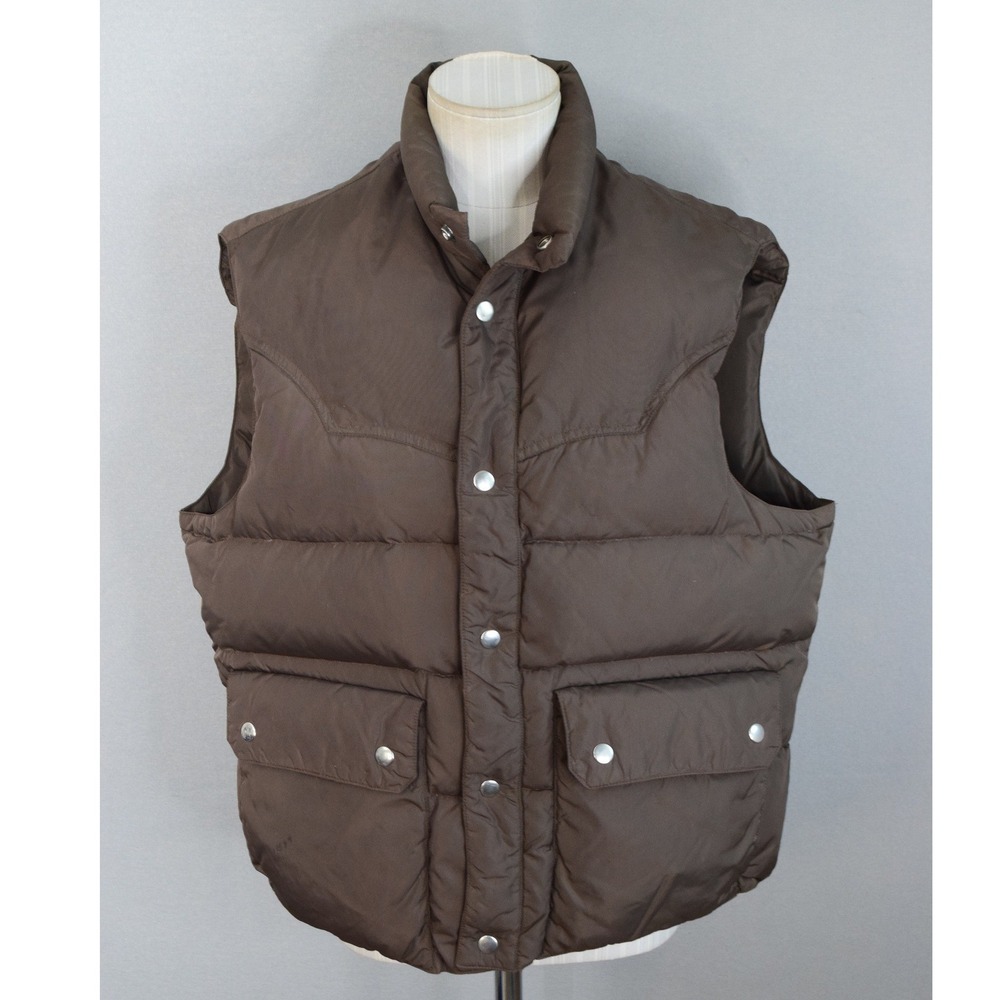T Bar Western Wear Puffer Vest ML Brown Goose Down Vtg Gorpcore Cowboy Tempco